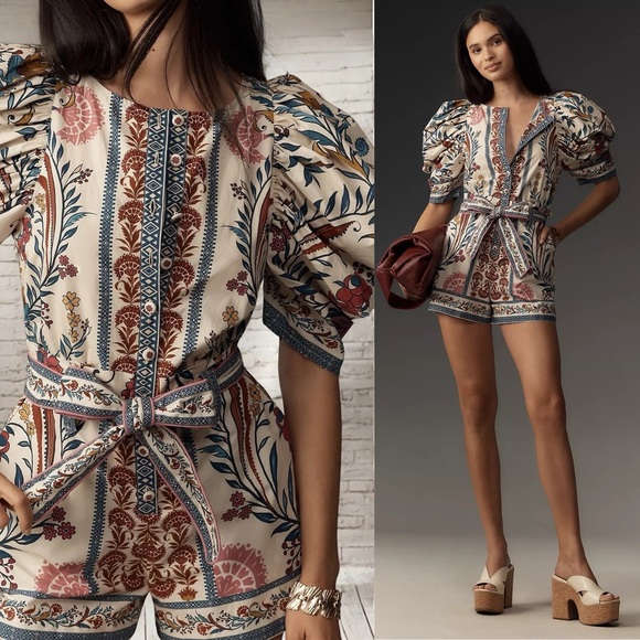 FARM Rio Pants - FARM RIO Romantic Lightness Puff Sleeve Romper M